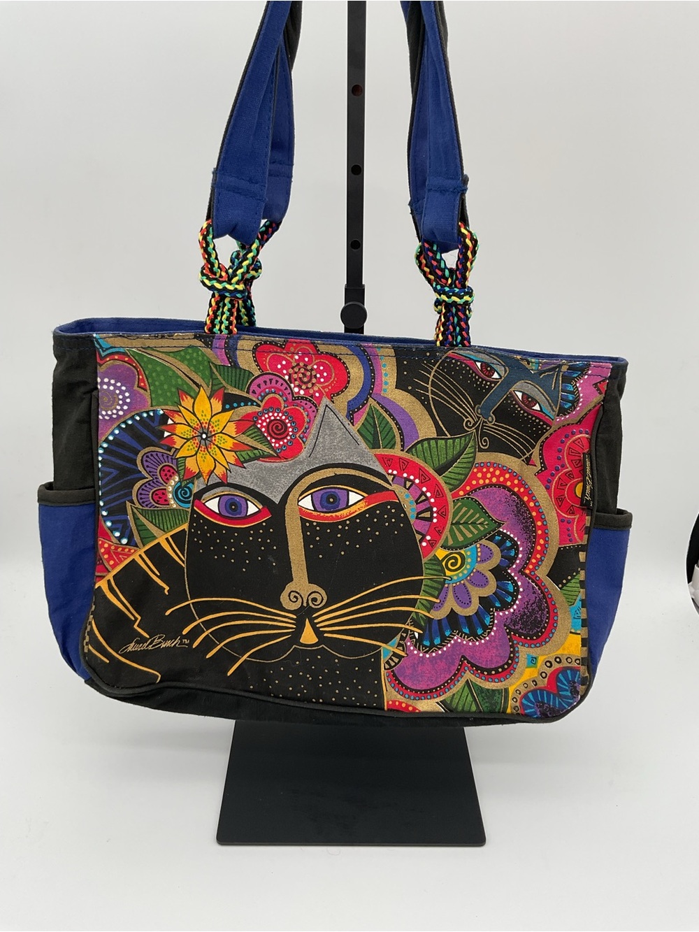 Laurel Burch Carlotta’s Cats Black and Blue Multicolor Cat Bag